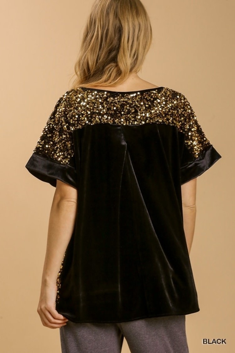 Umgee Velvet Sequin Top