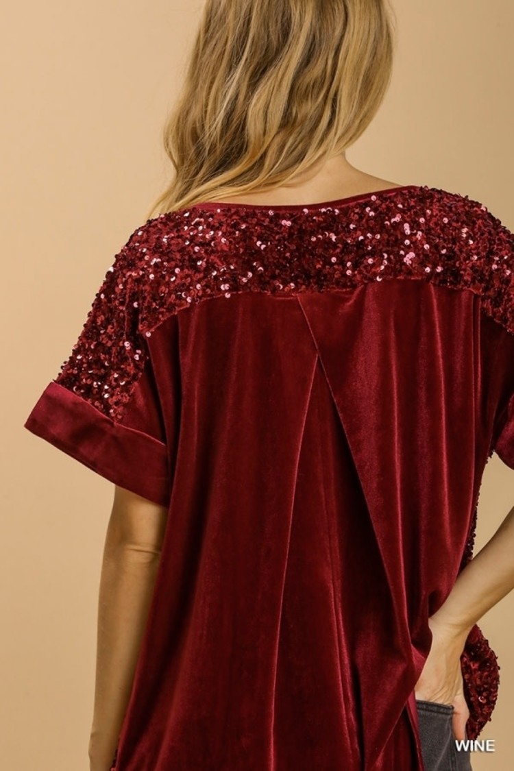 Umgee Velvet Sequin Top