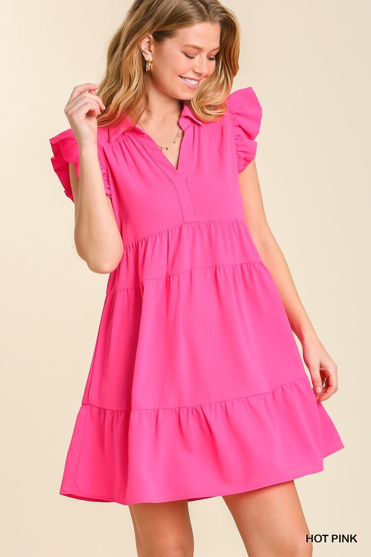 Umgee Tiered Flutter Sleeve Dress