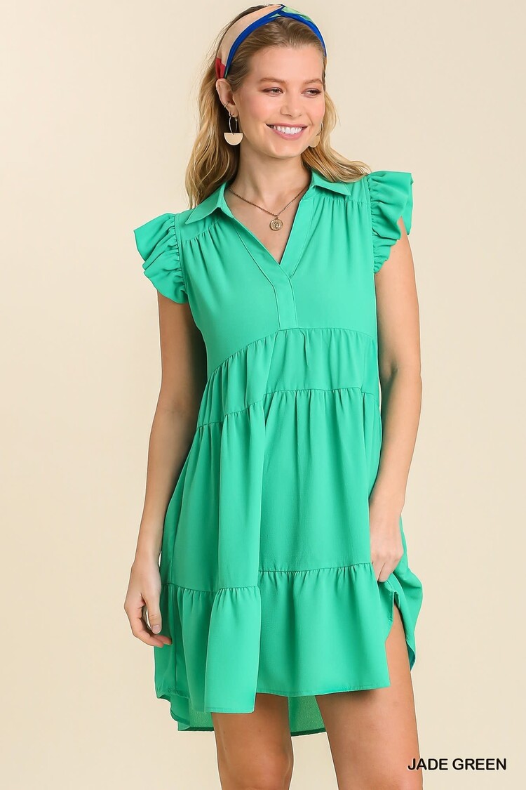 Umgee Tiered Flutter Sleeve Dress