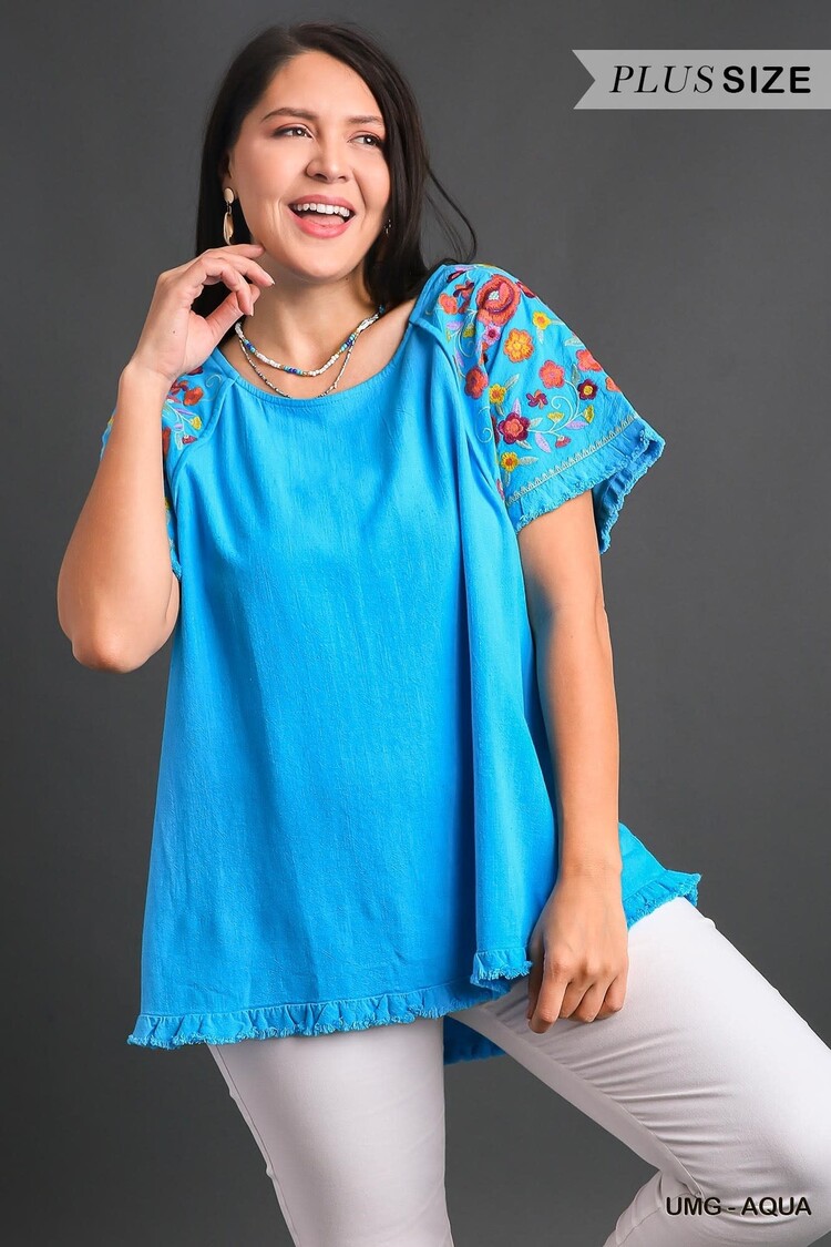 Umgee Embroidered Linen Top