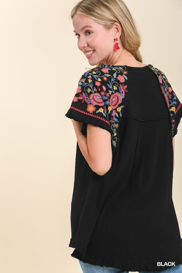 Umgee Embroidered Linen Top