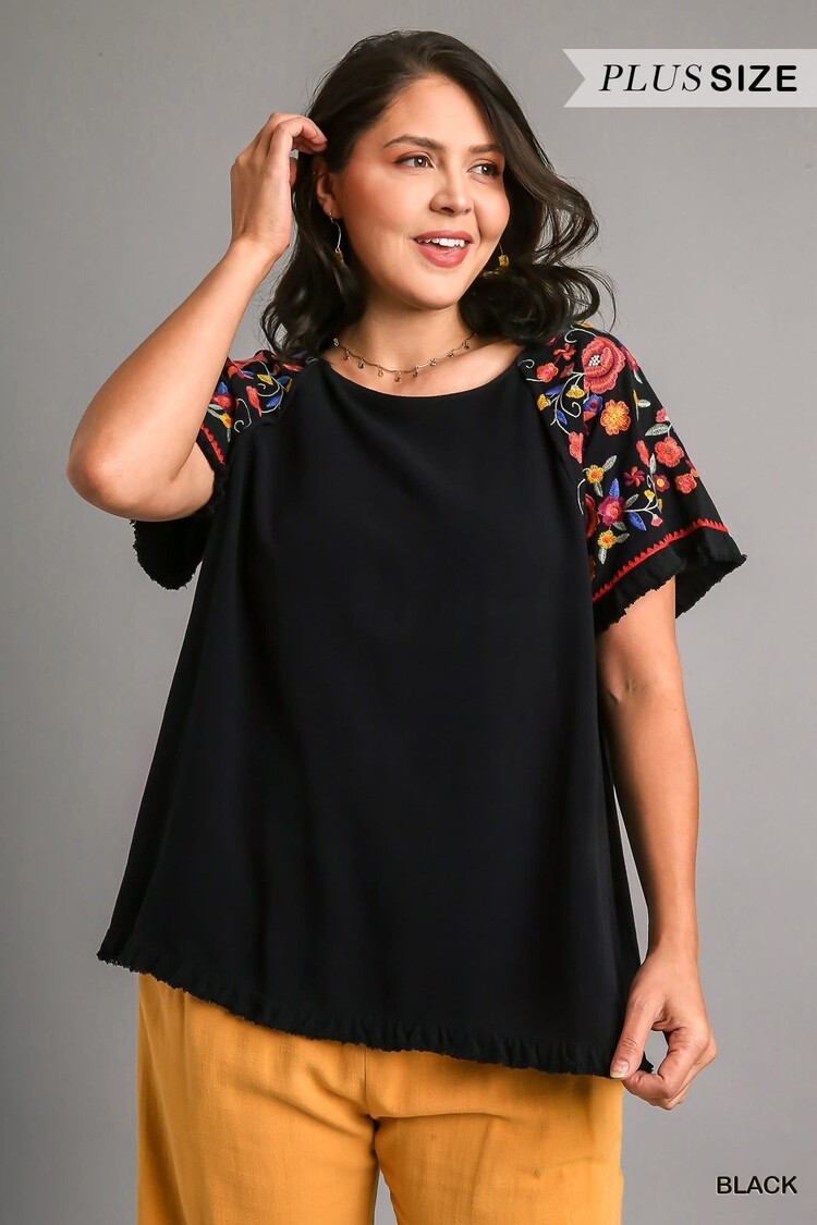 Umgee Embroidered Linen Top