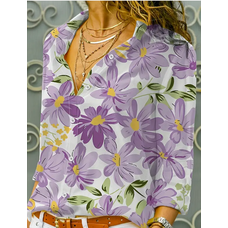 Purple Daisy Print Button Up Blouse