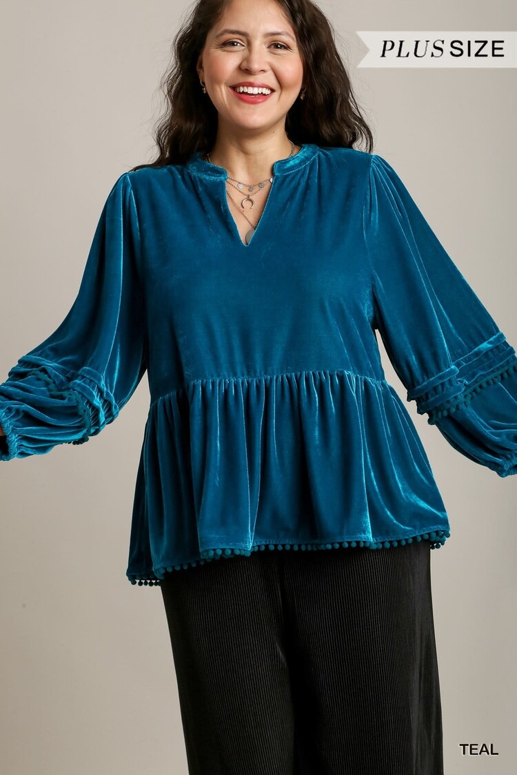 Umgee Velvet Babydoll Top