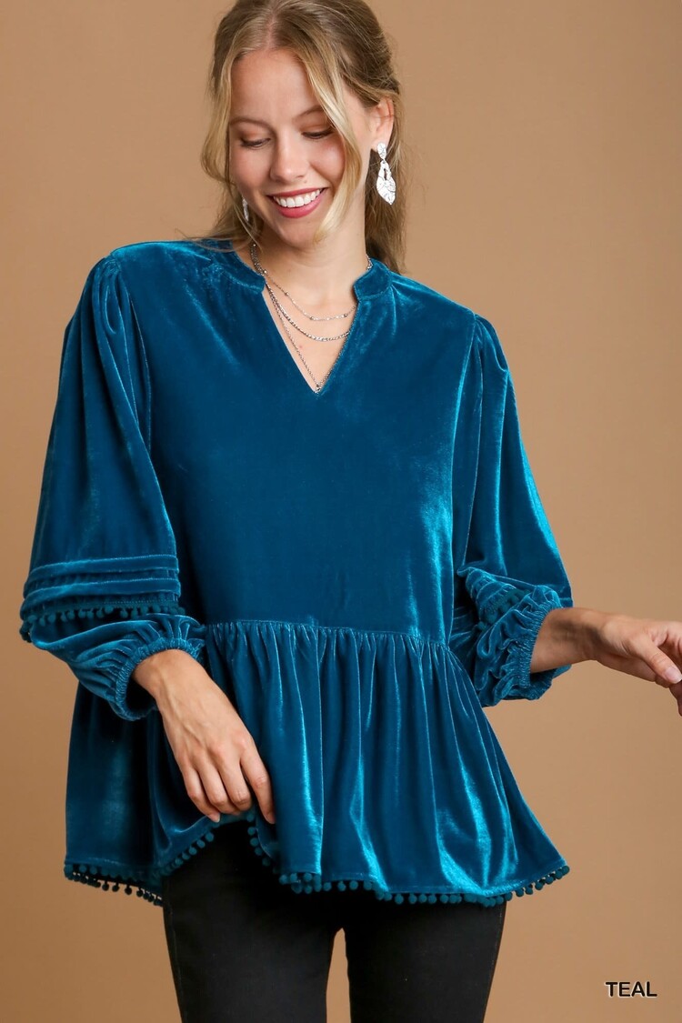 Umgee Velvet Babydoll Top