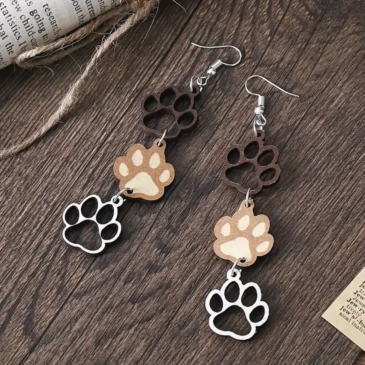 Vintage Dog Paw Dangle Earrings Sassy Lassie