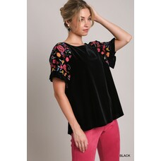 Umgee Velvet Short Ruffle Sleeve Top