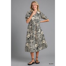 Umgee V-Neck Collared Tiered Dress