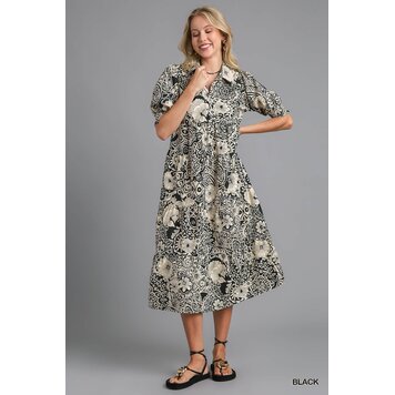 Umgee V-Neck Collared Tiered Dress