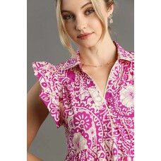 Umgee Abstract Print V-Neck Babydoll Dress