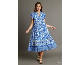 Two Tone A-Line Border Print Midi Dress - Sassy Lassie Two Tone A-Line Border Print Midi Dress - Sassy Lassie