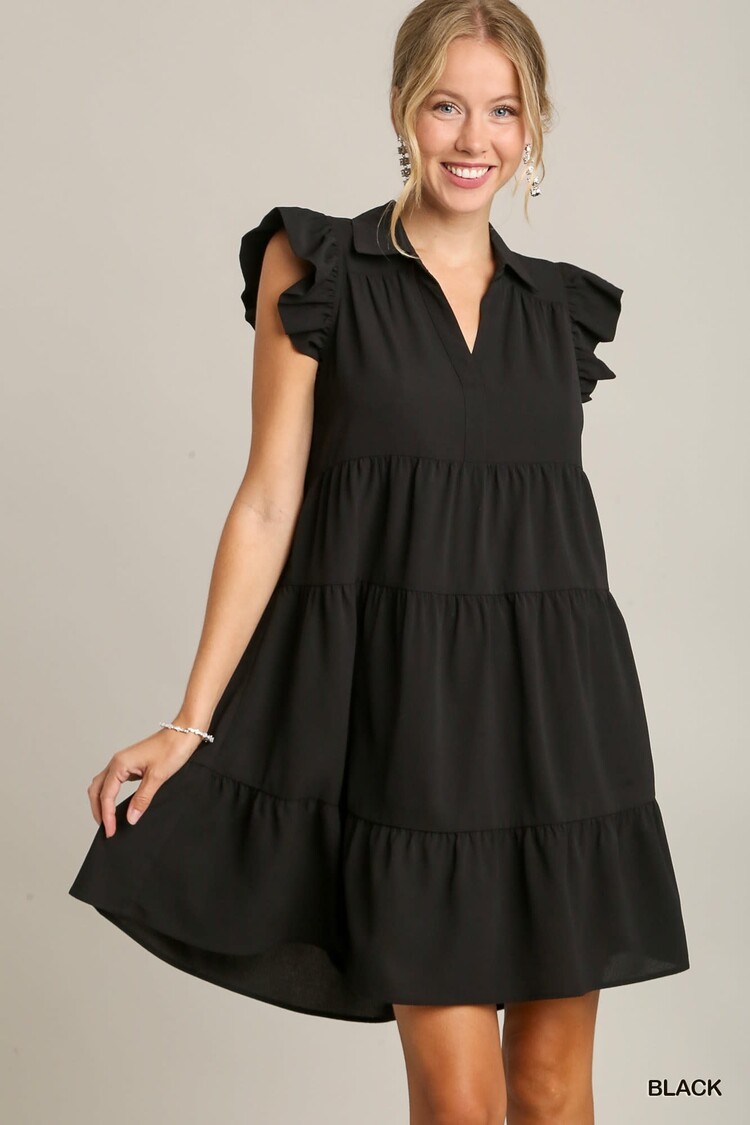 Umgee Tiered Flutter Sleeve Dress