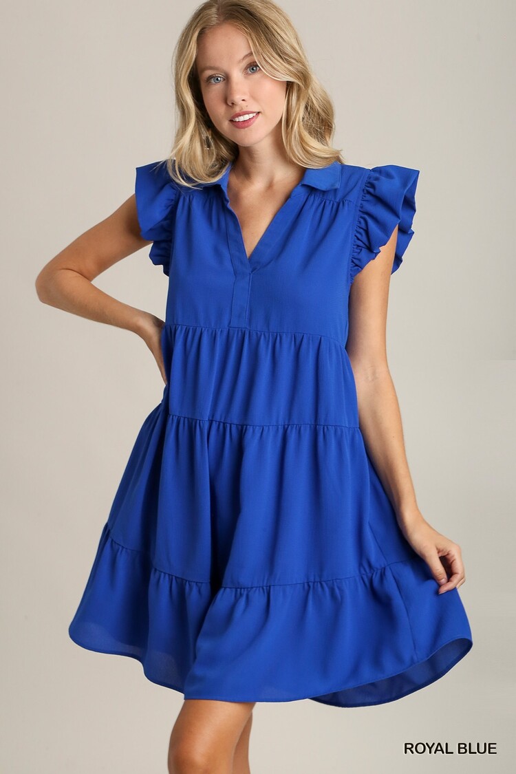 Umgee Tiered Flutter Sleeve Dress