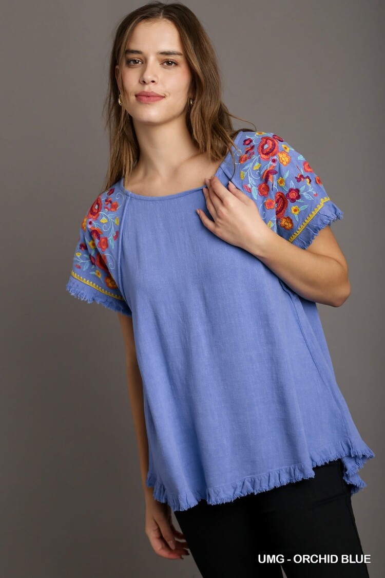 Umgee Embroidered Linen Top