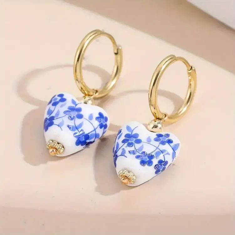 Vintage Blue & White Heart Earrings