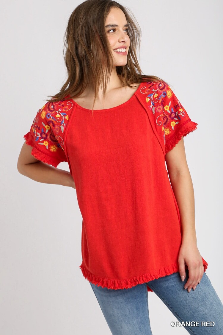 Umgee Embroidered Linen Top