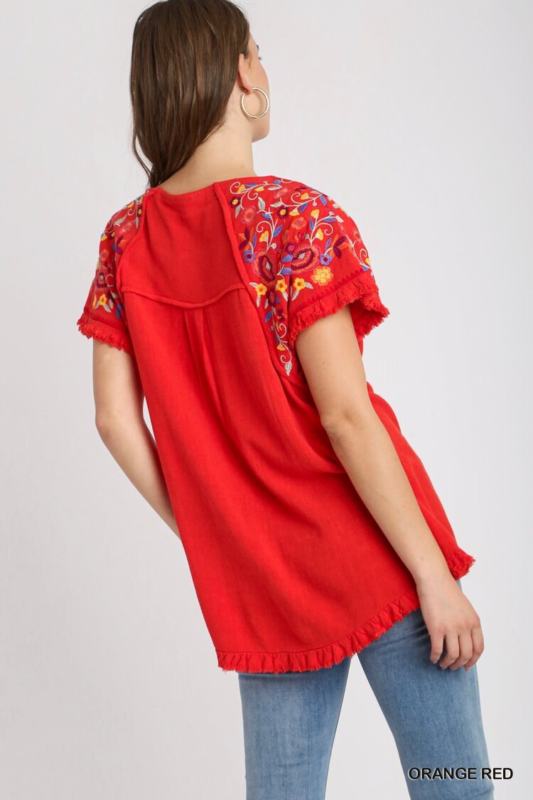 Umgee Embroidered Linen Top