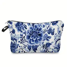 Elegant Blue White Floral Cosmetic Bag