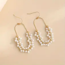 Hollow Oval Colorful Beads Earrings - White