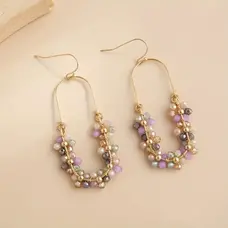 Hollow Oval Colorful Beads Earrings - Light Ombre