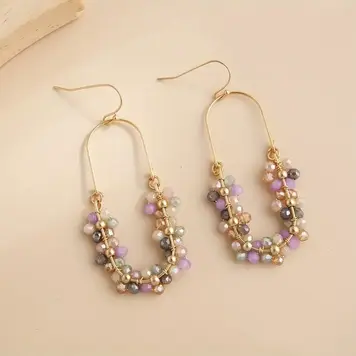 Hollow Oval Colorful Beads Earrings - Light Ombre