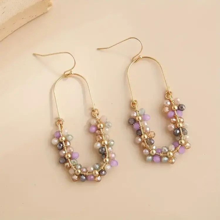 Hollow Oval Colorful Beads Earrings - Light Ombre