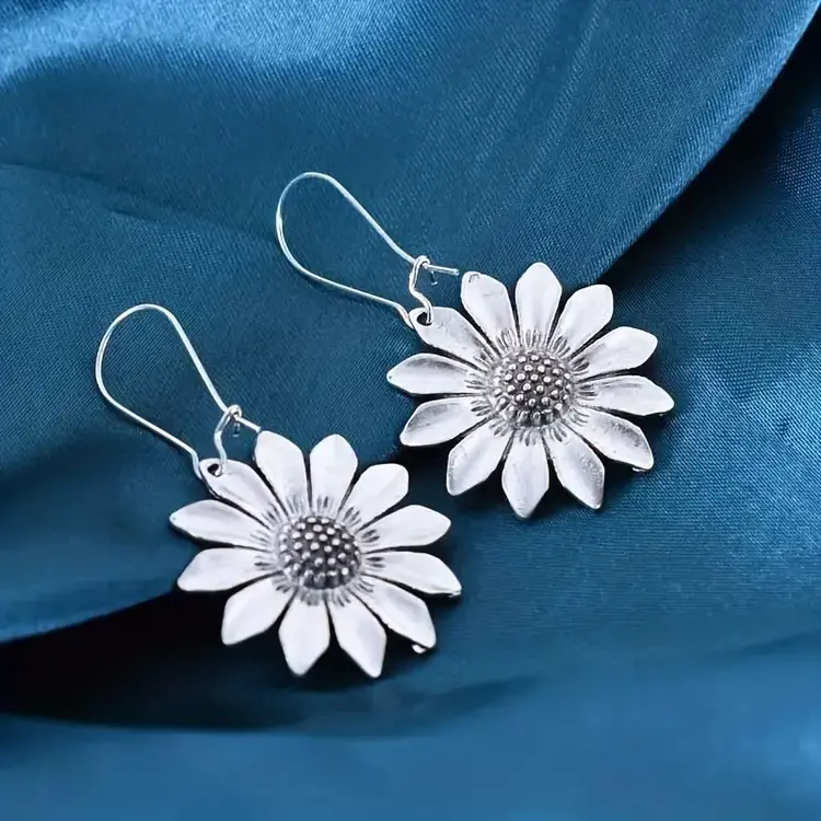 Silver Sunflower Earrings