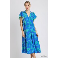 Umgee Two Tone A-Line Collared Tiered Midi Dress