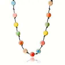 Ceramic Flat Bead Long Necklace