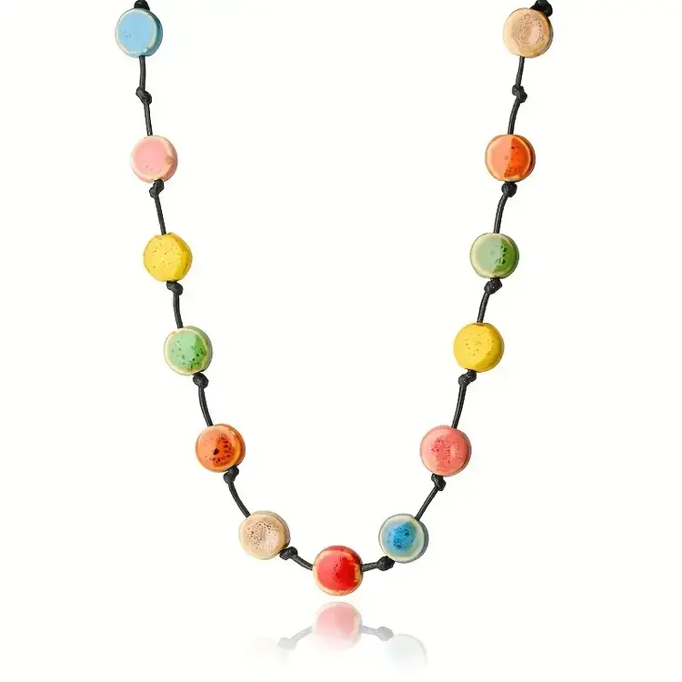 Ceramic Flat Bead Long Necklace