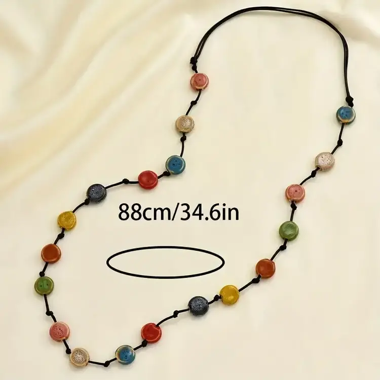 Ceramic Flat Bead Long Necklace