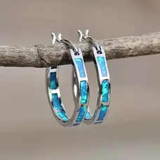 Blue Round Hoop Earrings