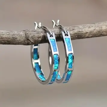 Blue Round Hoop Earrings
