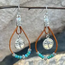 Retro Bohemian Teardrop Shape with Dragonfly Dangle Earrings