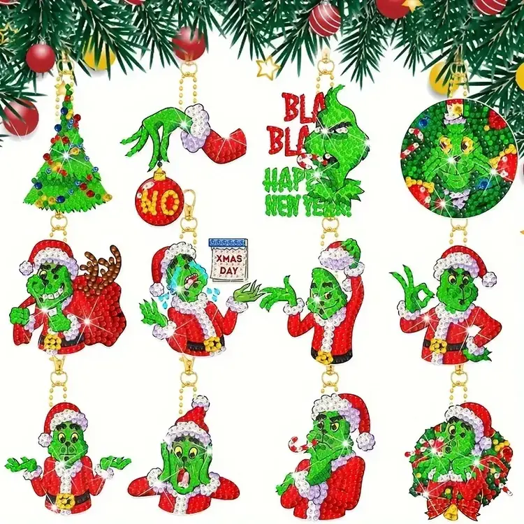 12pcs DIY Christmas Grinch Handmade Diamond Art Painting