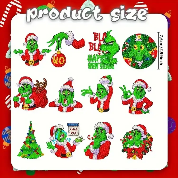 12pcs DIY Christmas Grinch Handmade Diamond Art Painting