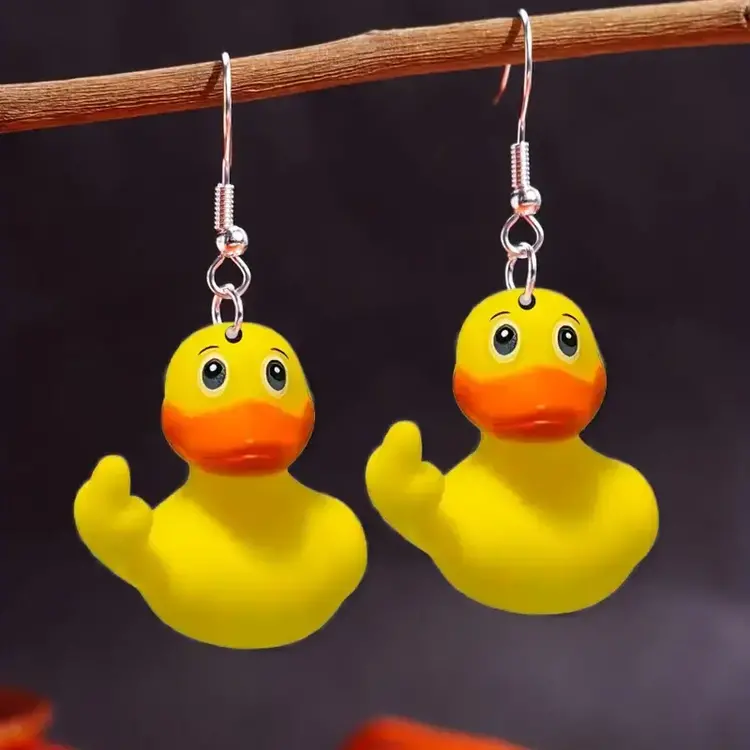 2D Yellow Duck Flippin the Bird Earrings