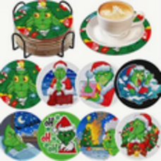 8-Pack DIY  Grinch Diamond Painting Coaster Kits
