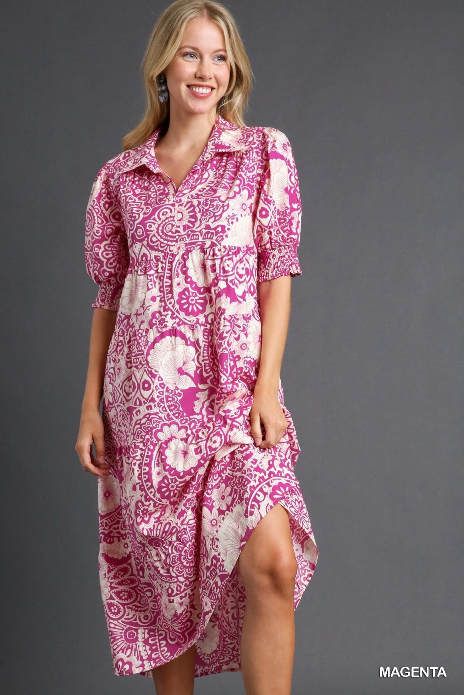 V-Neck Collared Tiered Dress - Sassy Lassie