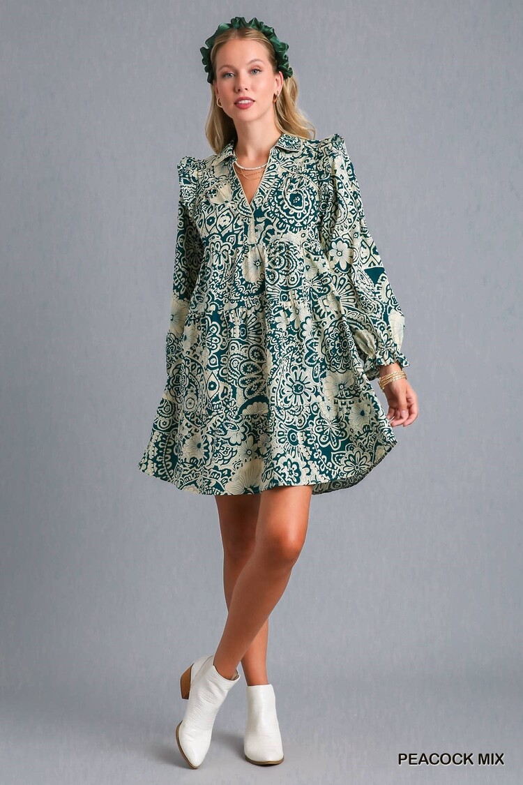 Umgee Printed Piping Detail Dress