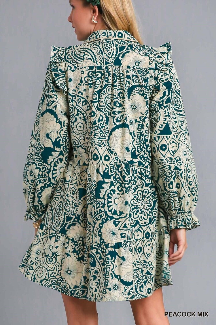 Umgee Printed Piping Detail Dress