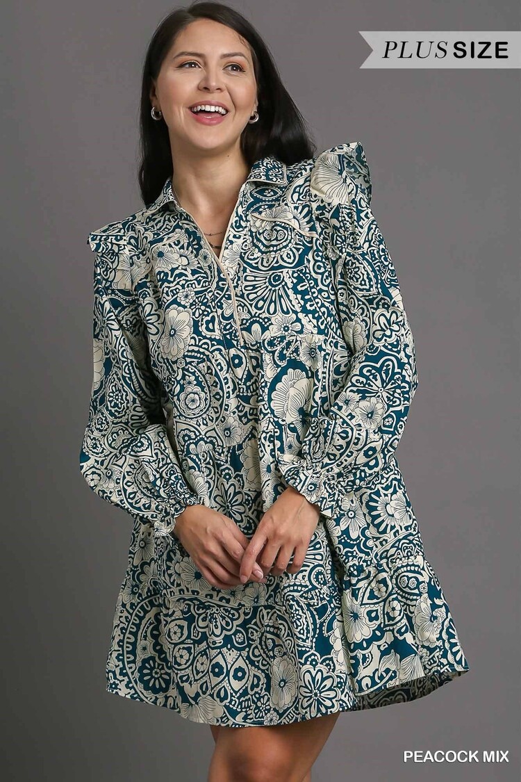 Umgee Printed Piping Detail Dress