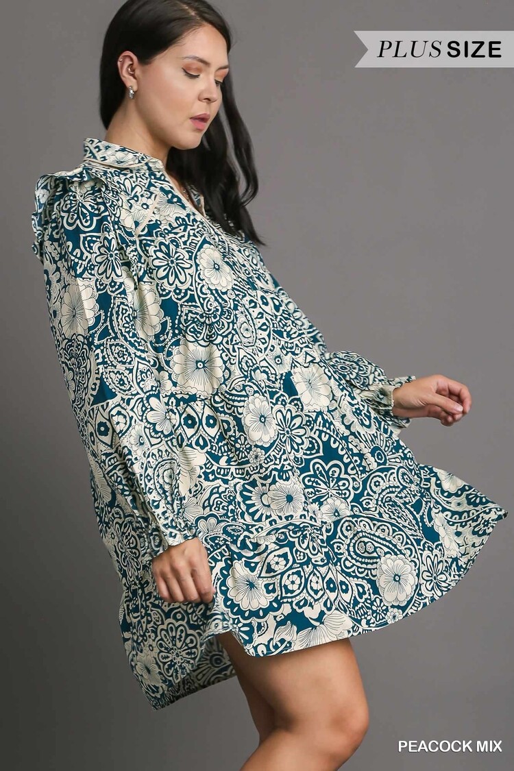 Umgee Printed Piping Detail Dress