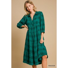 Umgee Solid Dotted Jacquard Midi Dress