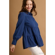 Umgee Cotton Gauze Button Down Tiered Top