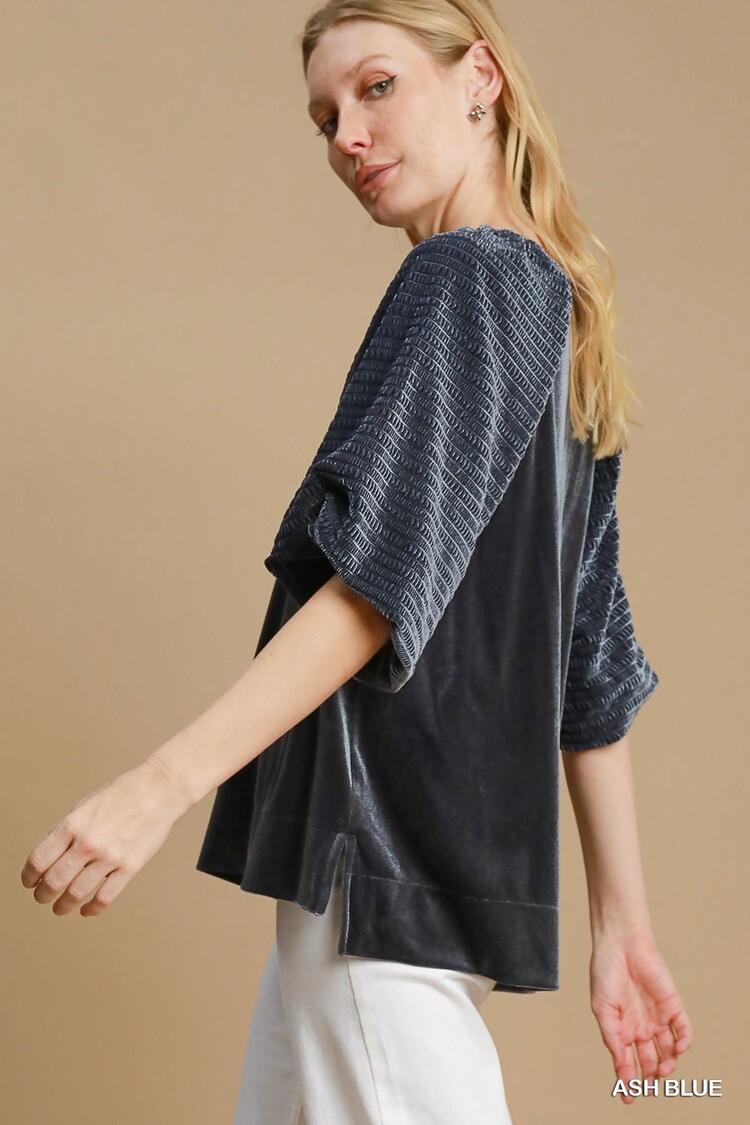 Umgee Textured Velvet Sleeved Top