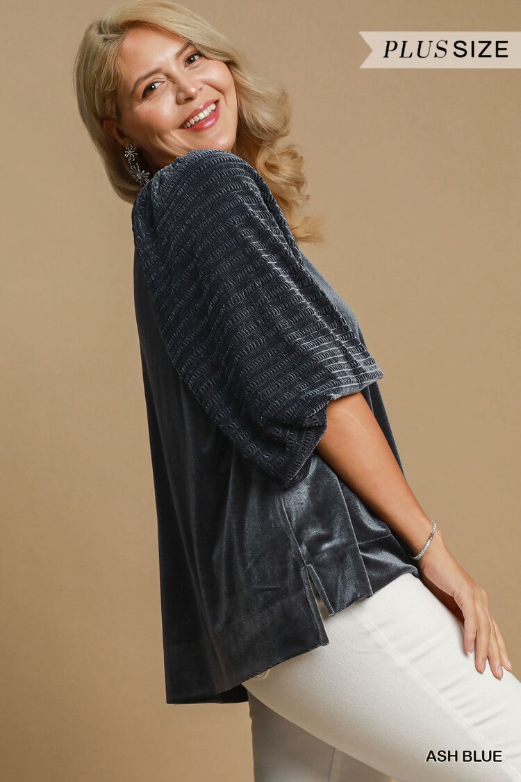 Umgee Textured Velvet Sleeved Top
