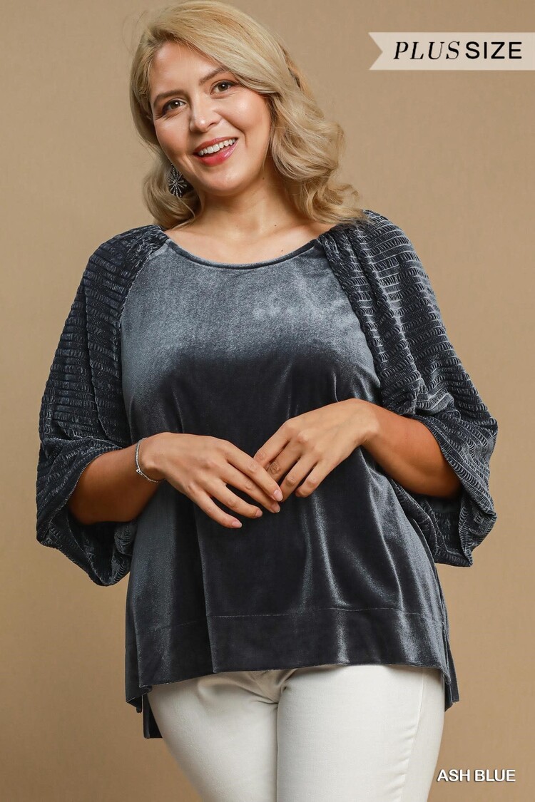 Umgee Textured Velvet Sleeved Top