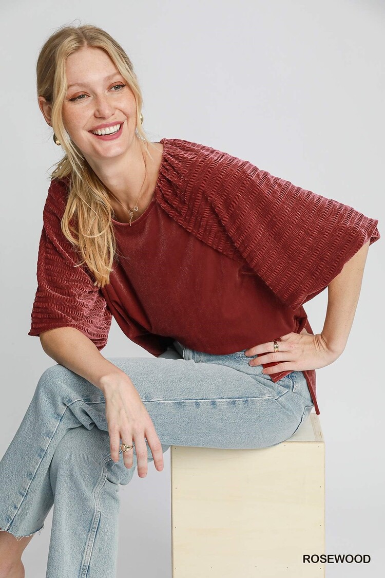 Umgee Textured Velvet Sleeved Top